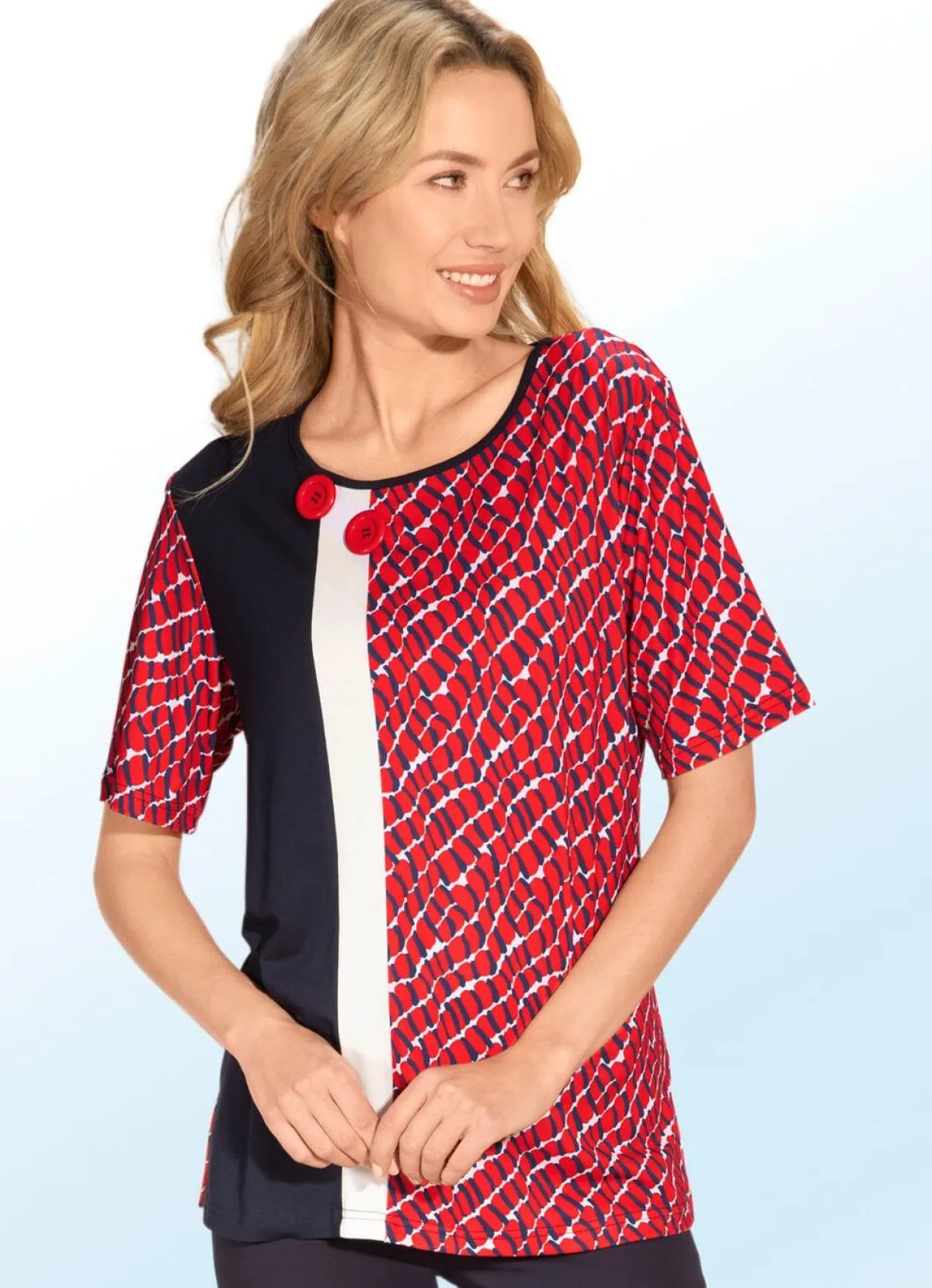 Damen BADER Allover gemustertes Shirt mit Zierknöpfen