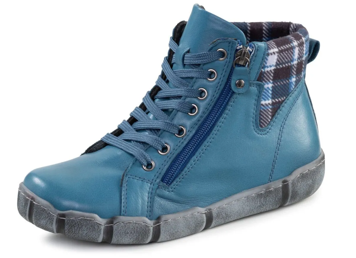 Damen ANDREA CONTI Schnür-Bootie mit Schaftrand aus kariertem Textil