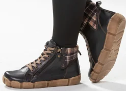Damen ANDREA CONTI Schnür-Bootie mit Schaftrand aus kariertem Textil