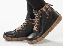 Damen ANDREA CONTI Schnür-Bootie mit Schaftrand aus kariertem Textil