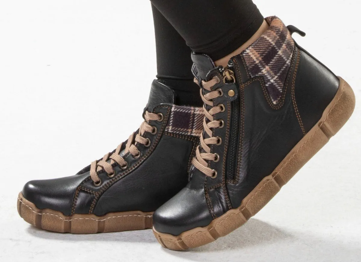 Damen ANDREA CONTI Schnür-Bootie mit Schaftrand aus kariertem Textil