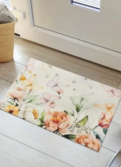 BADER Ansprechende Fußmatte mit Blüten und Schmetterlinge