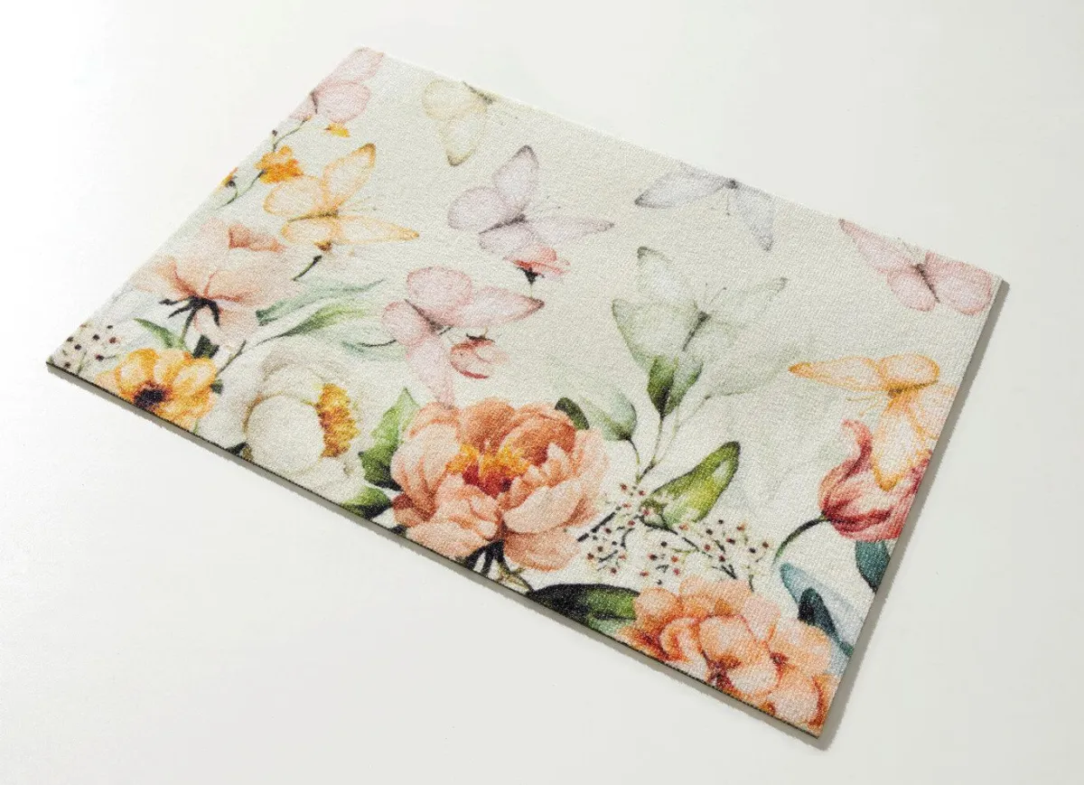 BADER Ansprechende Fußmatte mit Blüten und Schmetterlinge