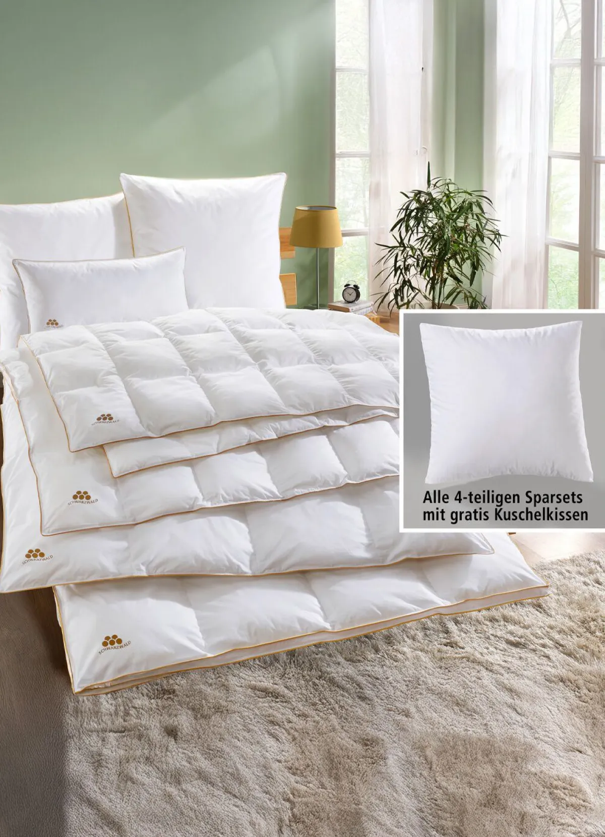 BADER Bettwarenprogramm Schwarzwald mit goldener Satin-Biese