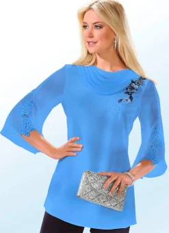 Damen BADER Bluse mit transparentem Wasserfall-Kragen