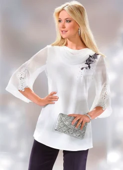 Damen BADER Bluse mit transparentem Wasserfall-Kragen