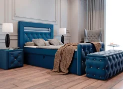 BADER Boxspringbett mit LED-Beleuchtung, Topper und Nachttisch