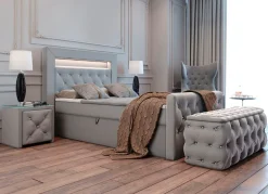 BADER Boxspringbett mit LED-Beleuchtung, Topper und Nachttisch