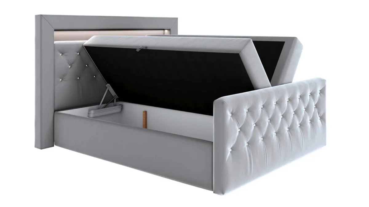 BADER Boxspringbett mit LED-Beleuchtung, Topper und Nachttisch