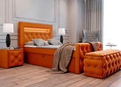 BADER Boxspringbett mit LED-Beleuchtung, Topper und Nachttisch
