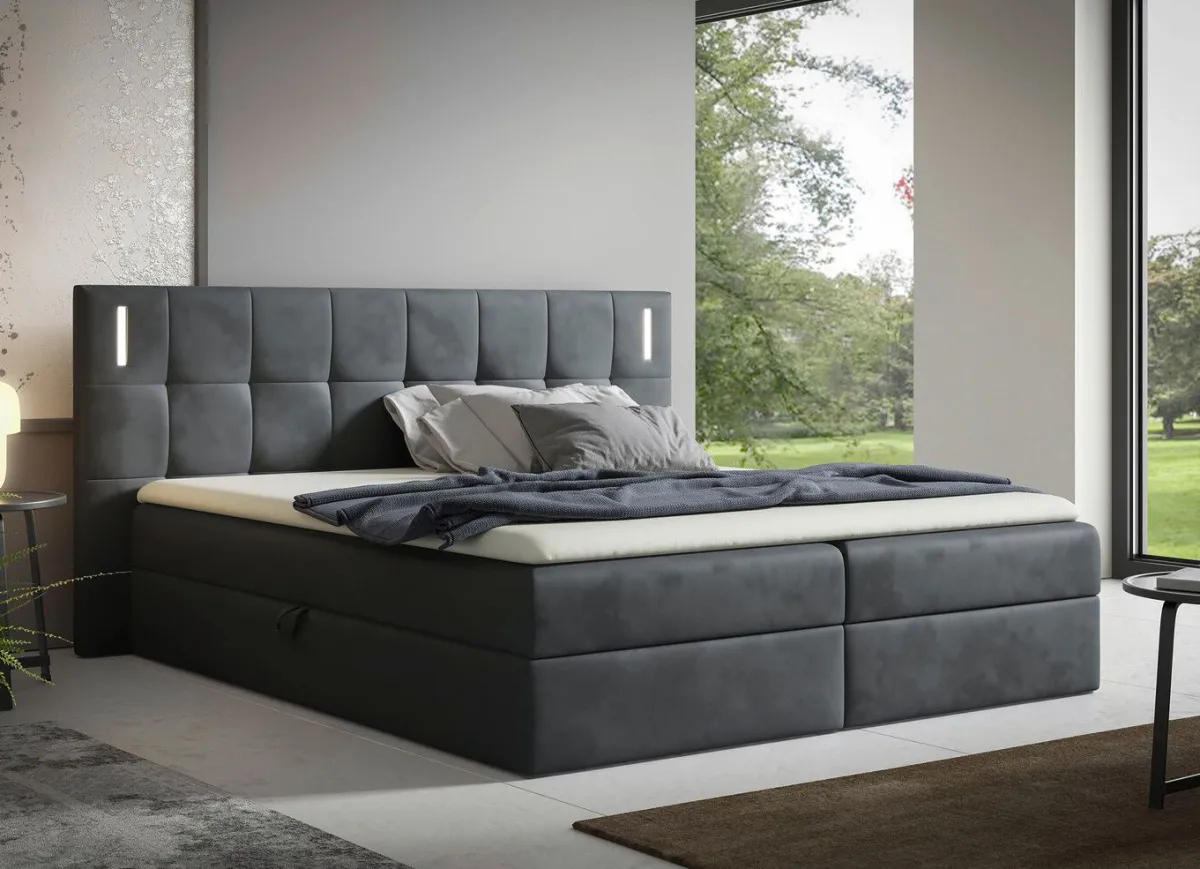 BADER Boxspringbett mit LED-Beleuchtung und Topper
