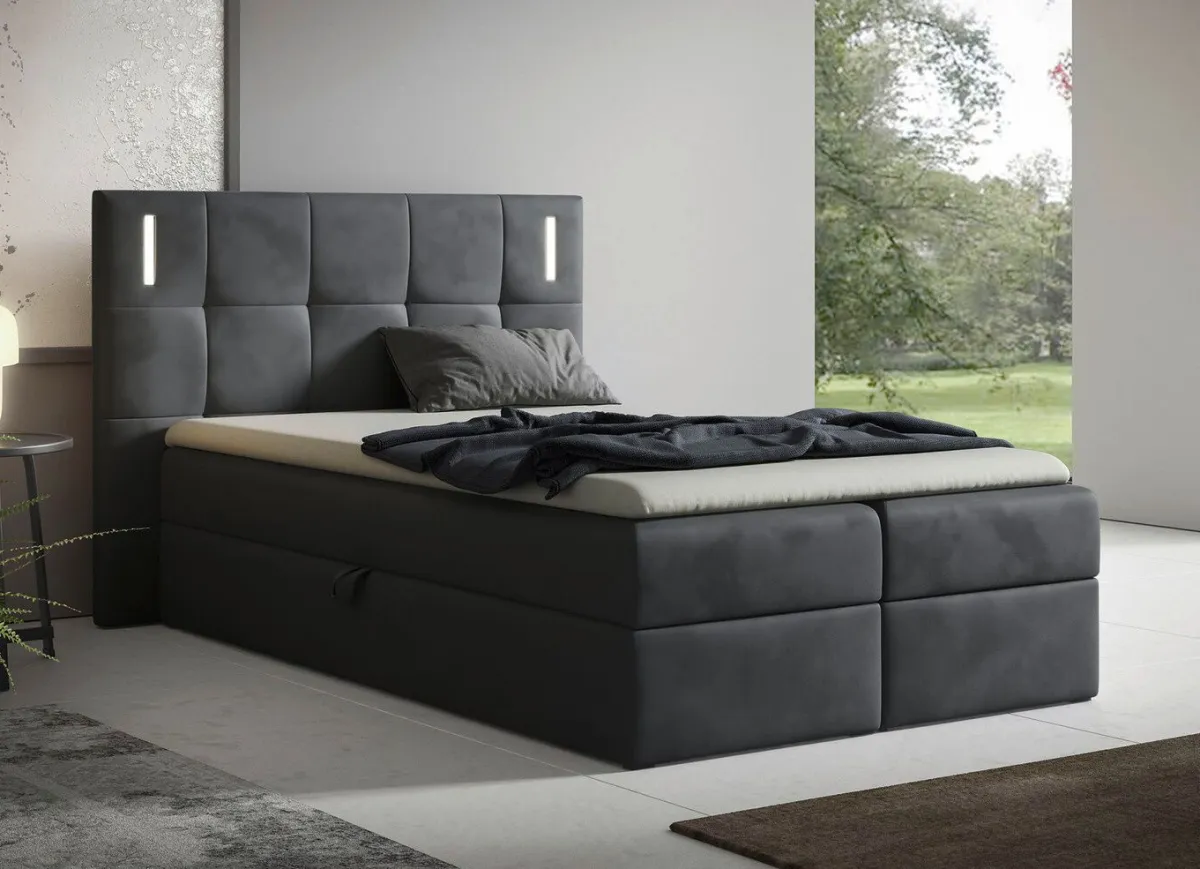 BADER Boxspringbett mit LED-Beleuchtung und Topper