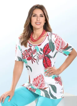 Damen BADER Charmantes Longshirt mit paspeliertem Halsausschnitt