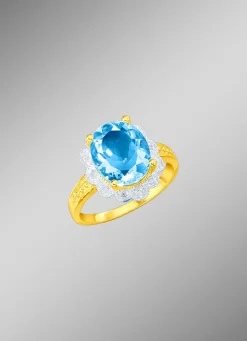 Damen BADER Damenring mit Blautopas und Diamanten