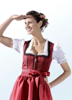 Damen ROSE-DIRNDL Dirndlbluse mit Smokeinsatz