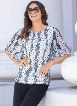 Damen BADER Doppellagiges Shirt mit Chiffon-Überwurf in 2 Farben