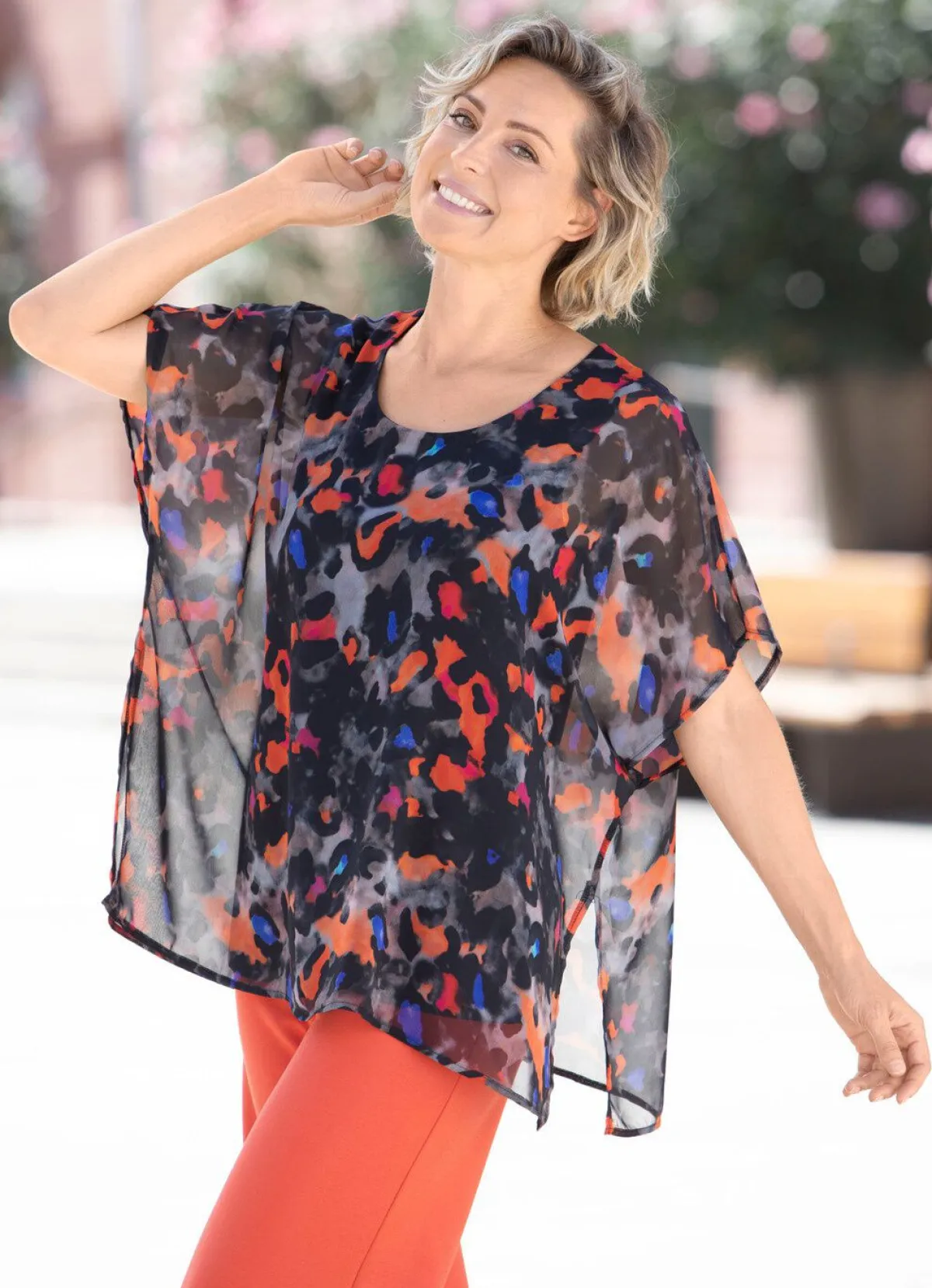 Damen BADER Doppellagiges Shirt mit Chiffon-Überwurf