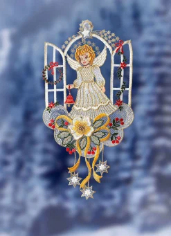 PLAUENER SPITZE Fensterbild Engel aus echter
