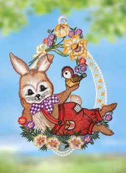 PLAUENER SPITZE Fensterbild mit Osterhasen-Motiv