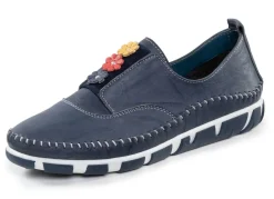 Damen Gemini Slipper mit dezenter Knitter-Struktur und bunten Leder-Blüten