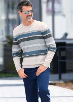 Herren BADER Gestreifter Rundhalspullover