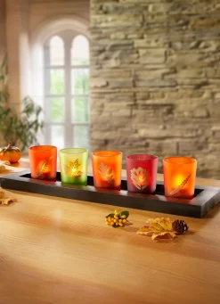 BADER Glas-Teelichthalter mit Holzbrett