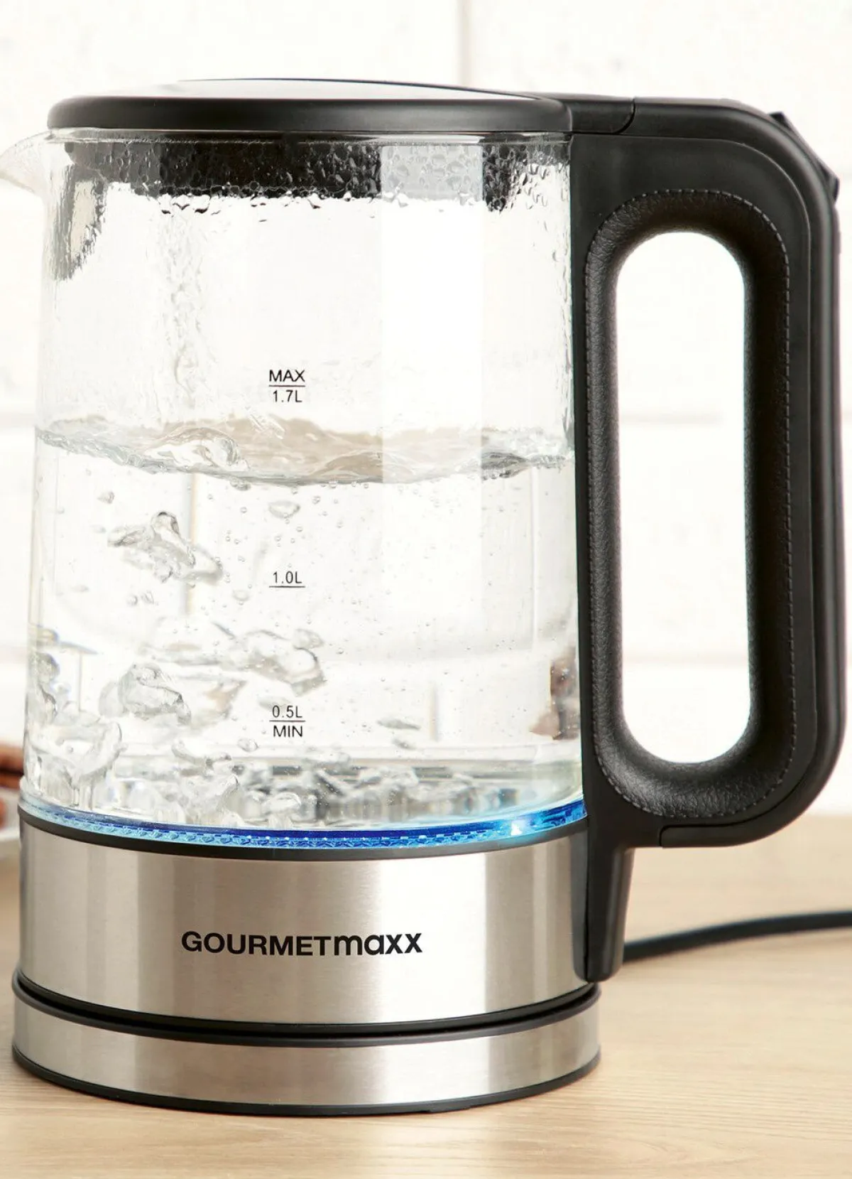BADER Glas-Wasserkocher mit blauem LED-Licht