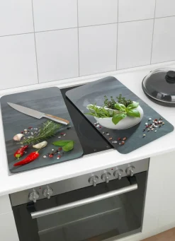 WENKO Herdabdeckplatten aus Glas, 2er-Set, Motiv Kräuterküche