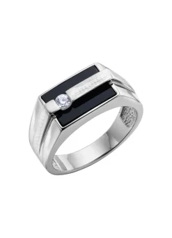 Herren BADER Herrenring aus Silber mit Echt Onyx und synthetischen Zirkonia
