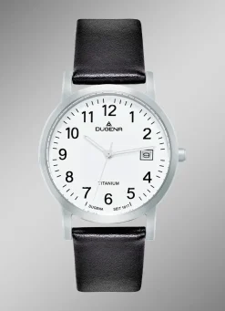 Herren DUGENA Herrenuhr mit Titangehäuse und Lederband