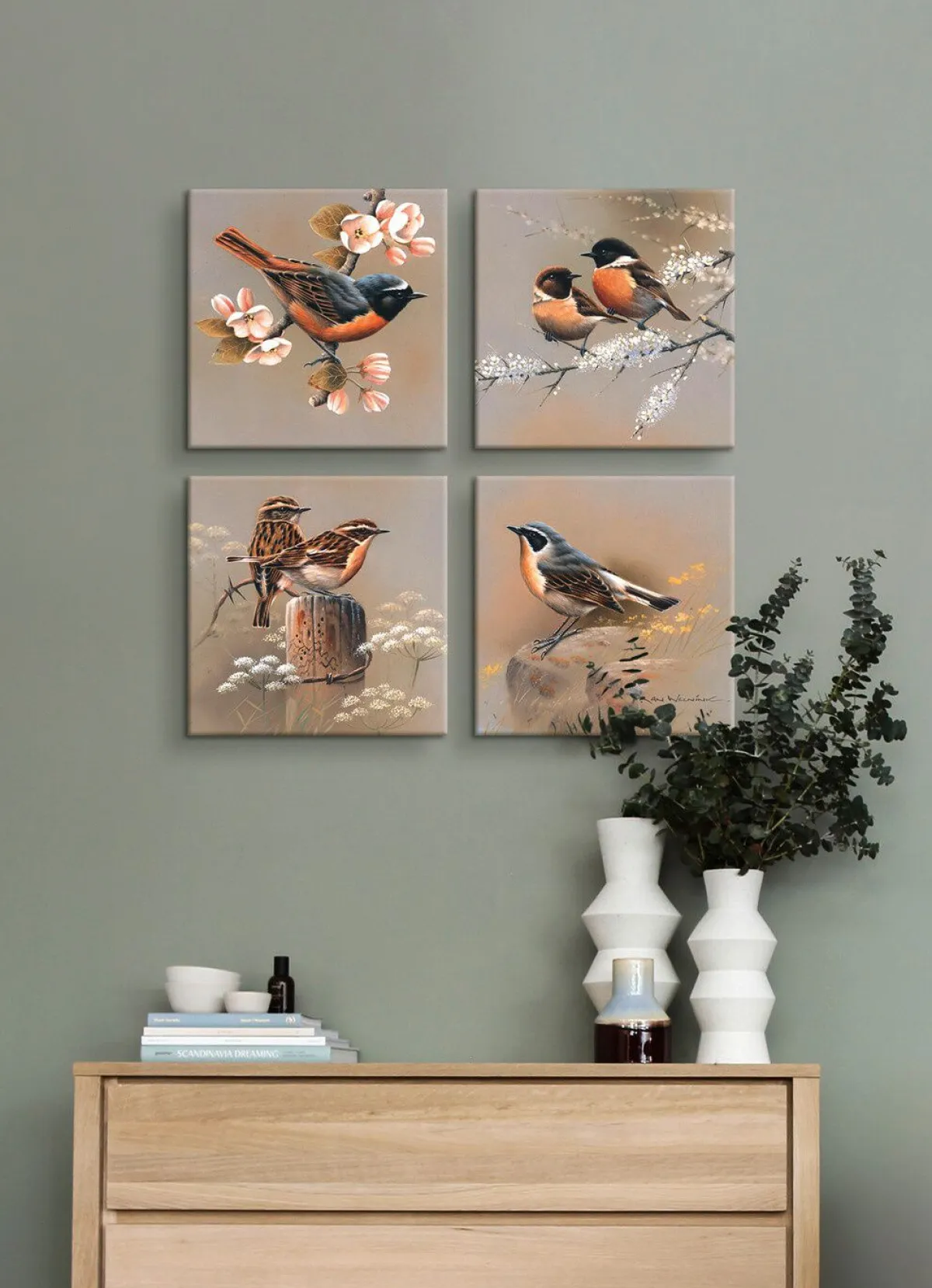 BADER Hochwertiges Bilder-Set mit Vogelszenen, 4-teilig