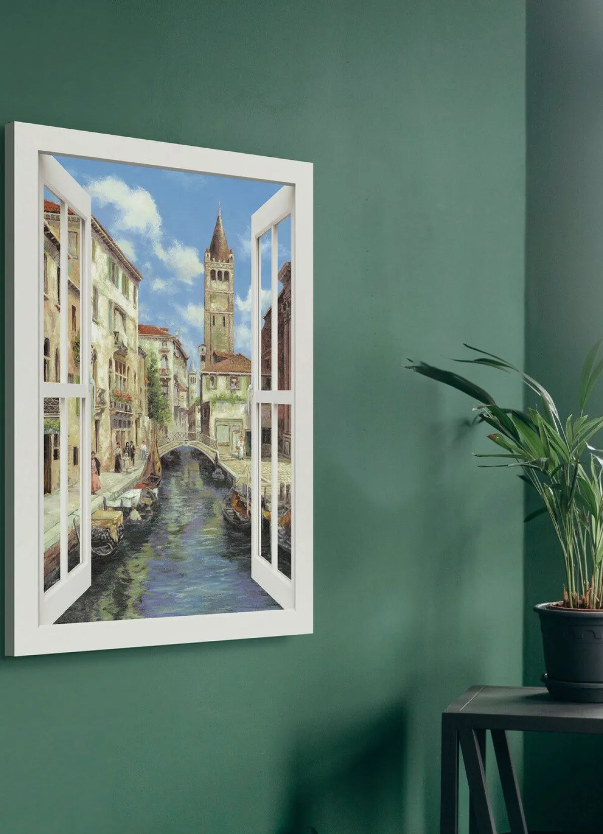 BADER Hochwertiges Leinwandbild Venedig – mit weißem Fenster