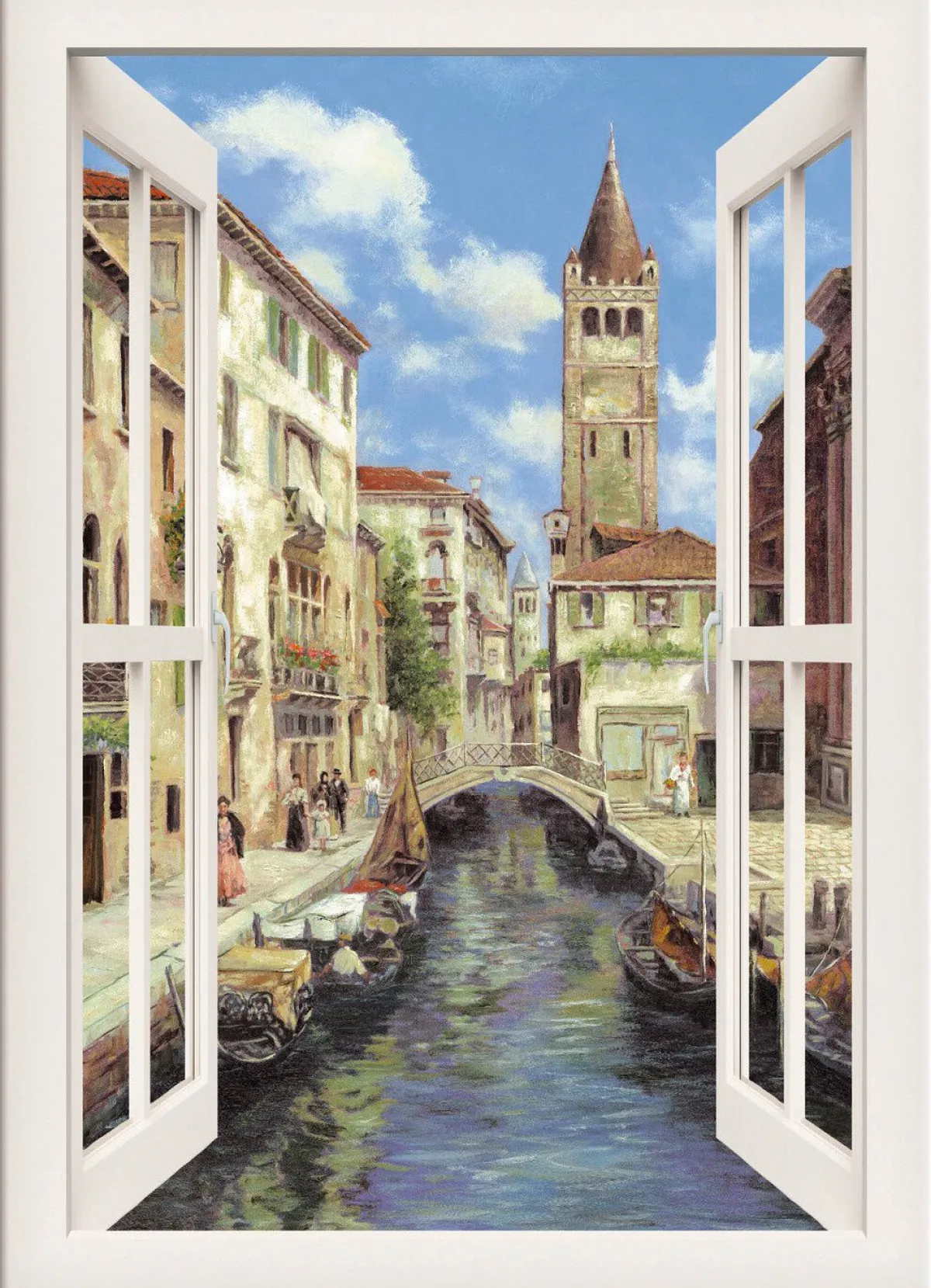 BADER Hochwertiges Leinwandbild Venedig – mit weißem Fenster