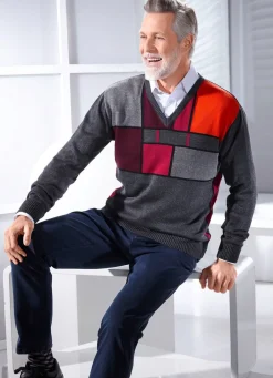 Herren BADER Interessanter V-Pullover mit Grafikmuster