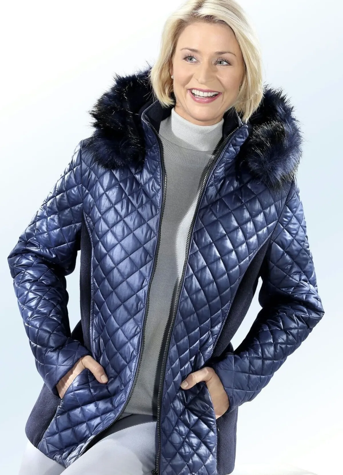 Damen BADER Jacke mit Kunstpelz-Besatz