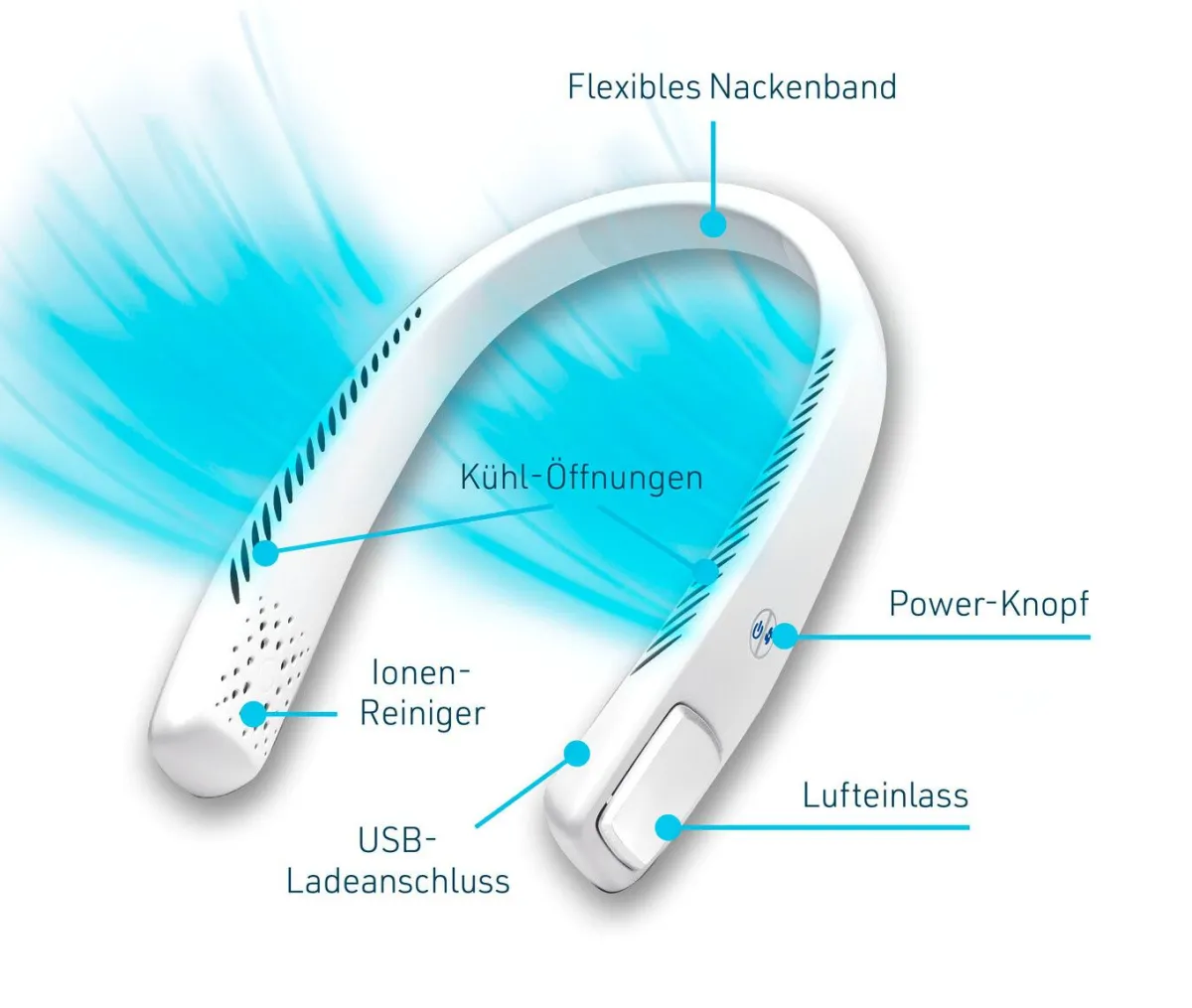 LIVINGTON Kabelloser Cool2Go-Luftkühler zum Umhängen
