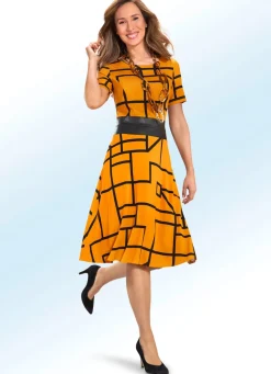 Damen KLAUS MODELLE MADE IN GERMANY Kleid mit Lederimitat-Einsatz