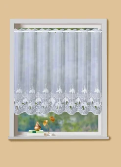 PLAUENER STICKEREI Kleinfenster-Store mit Ginko-Motiv