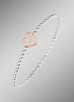 Damen BADER Kugelketten-Armband aus Silber 925/- fein mit Zirkonia-Herz