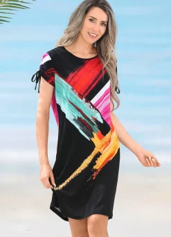 Damen LAURINA Kleid mit Druckdessin und raffbaren Ärmeln