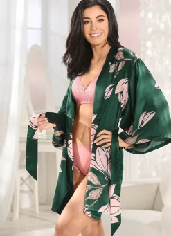 Damen LingaDore Hausmantel in Kimonoform mit buntem Druckdessin