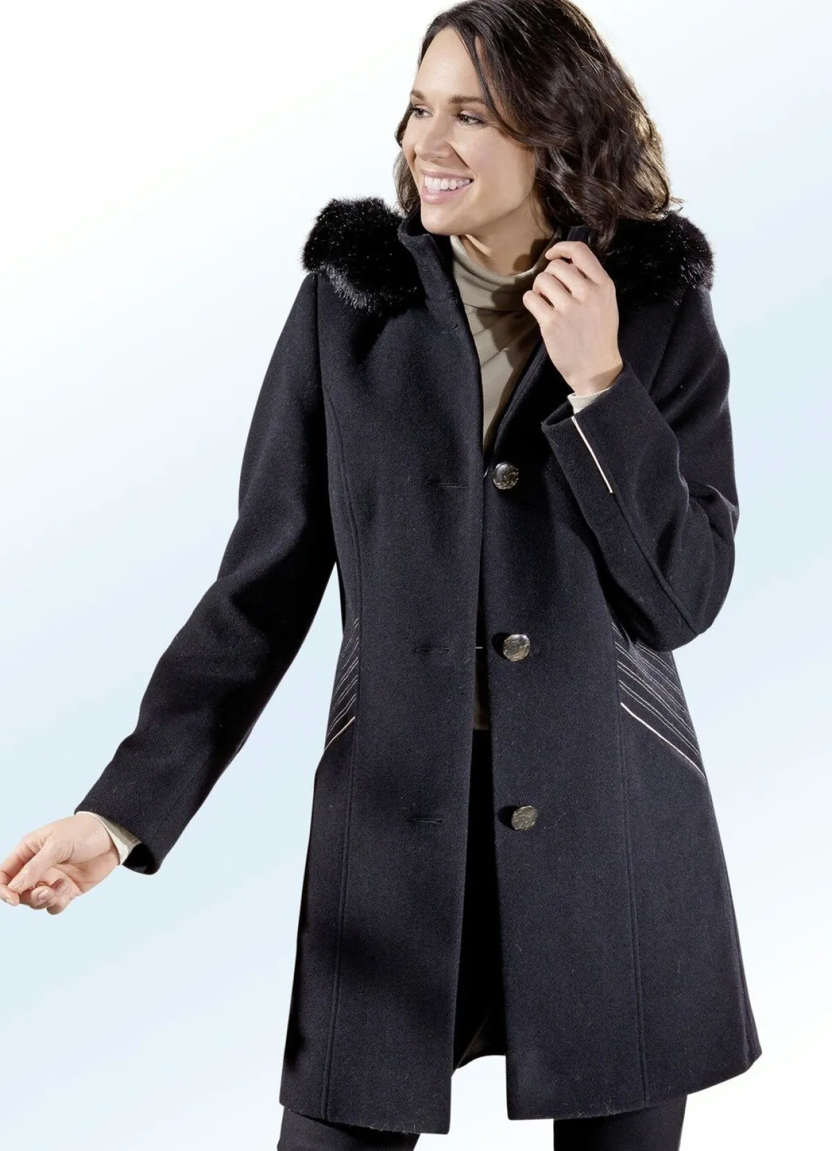 Damen BADER Longjacke in 2 Farben mit kontrastfarbenem Zierstepp an den Schubtaschen