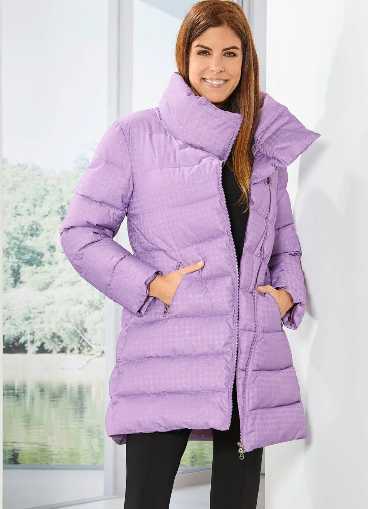 Damen BADER Longjacke mit dezent glänzendem Hahnentritt-Dessin