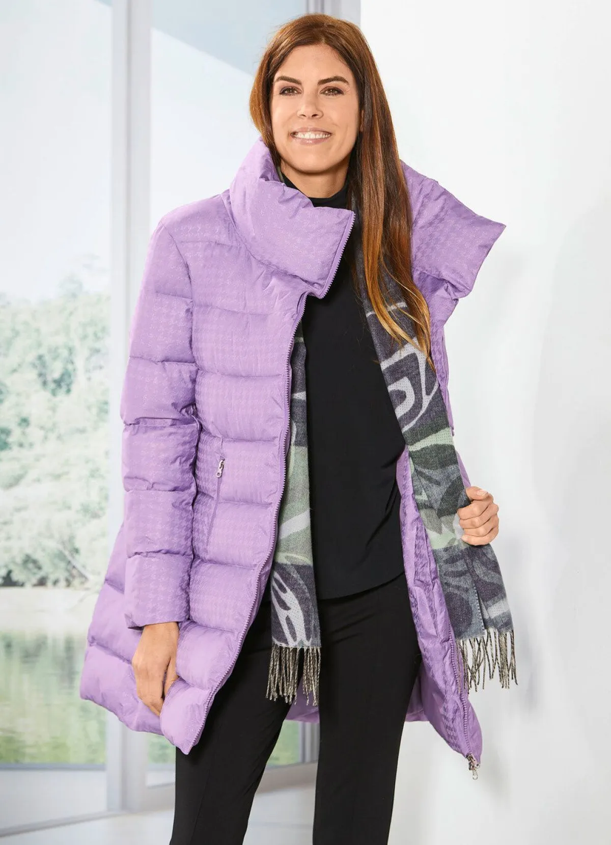 Damen BADER Longjacke mit dezent glänzendem Hahnentritt-Dessin