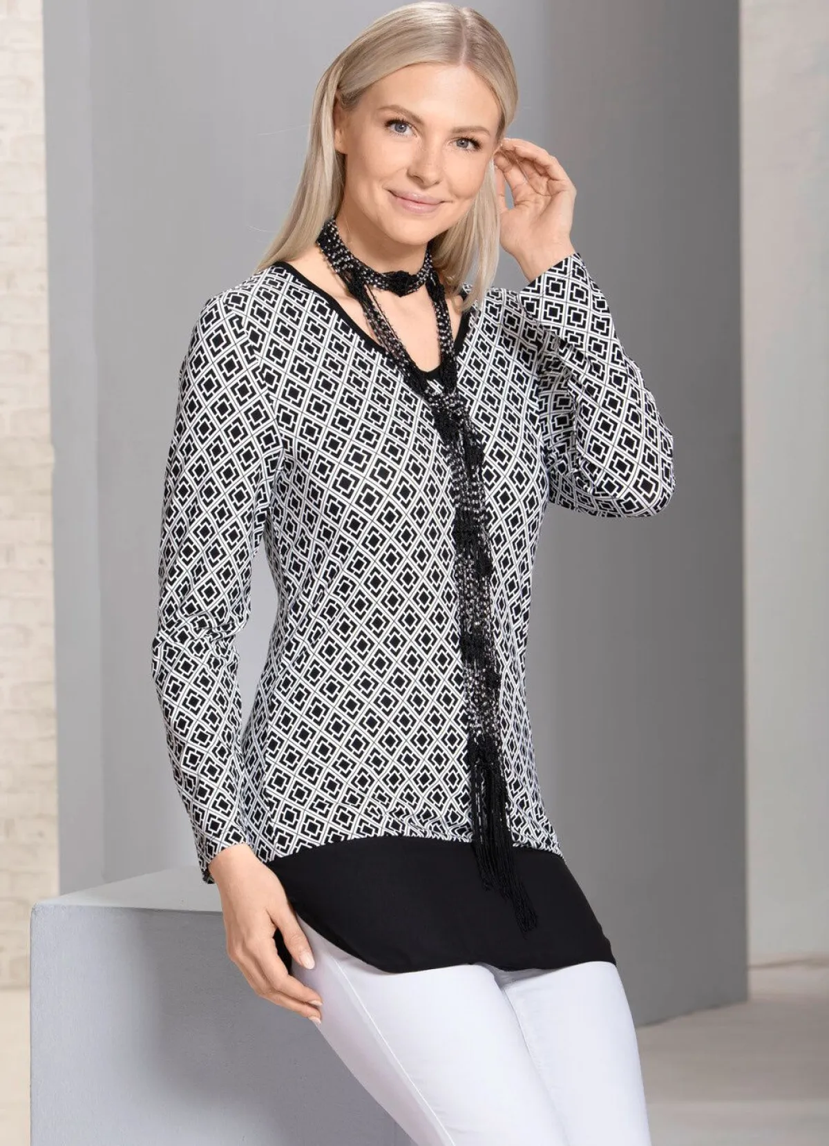 Damen BADER Longshirt mit abgerundetem Chiffon-Abschluss