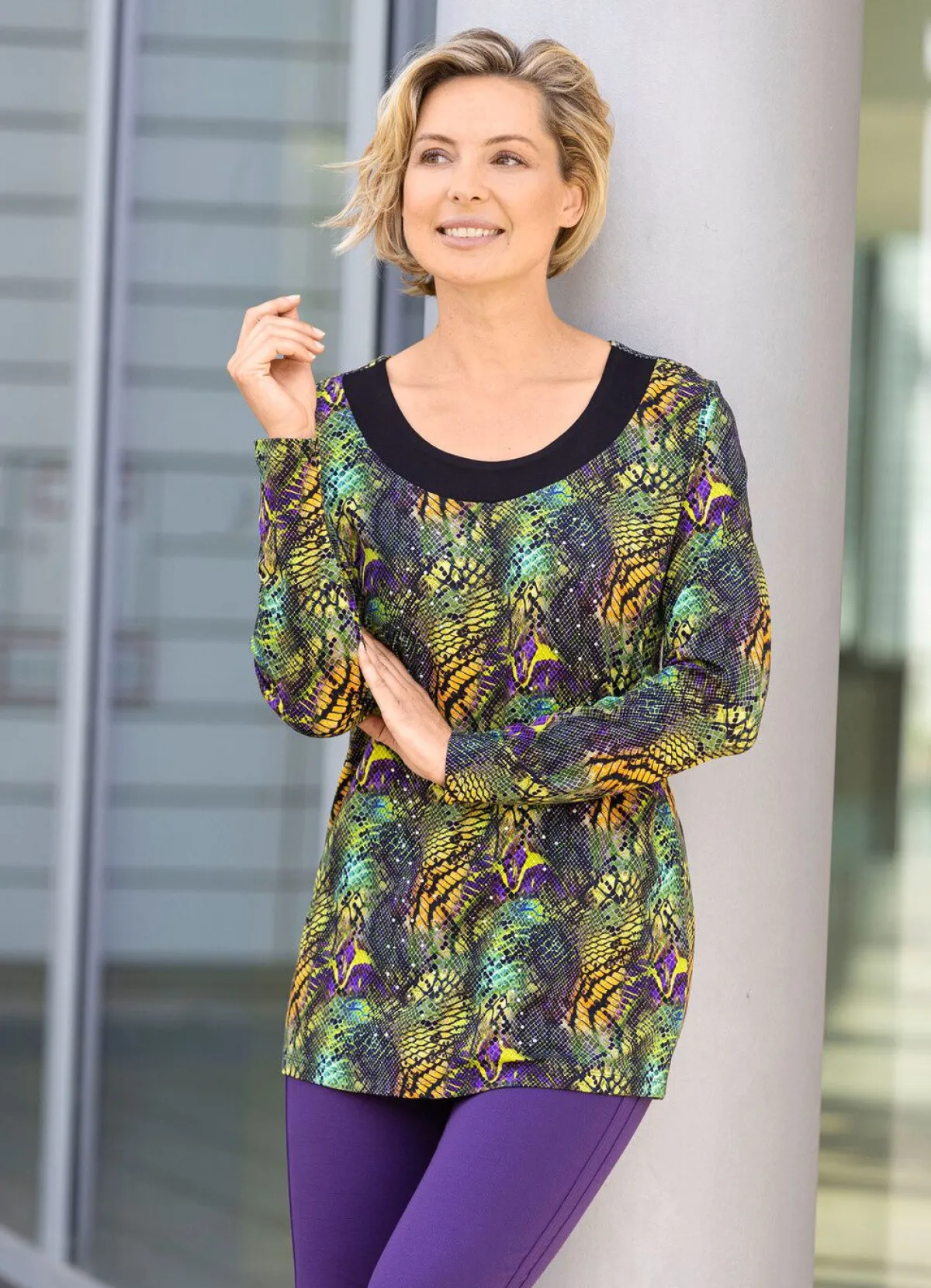 Damen BADER Longshirt mit schwarzer angesetzter Blende