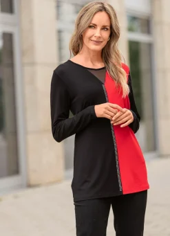 Damen BADER Longshirt mit silberfarbener Plättchenzier