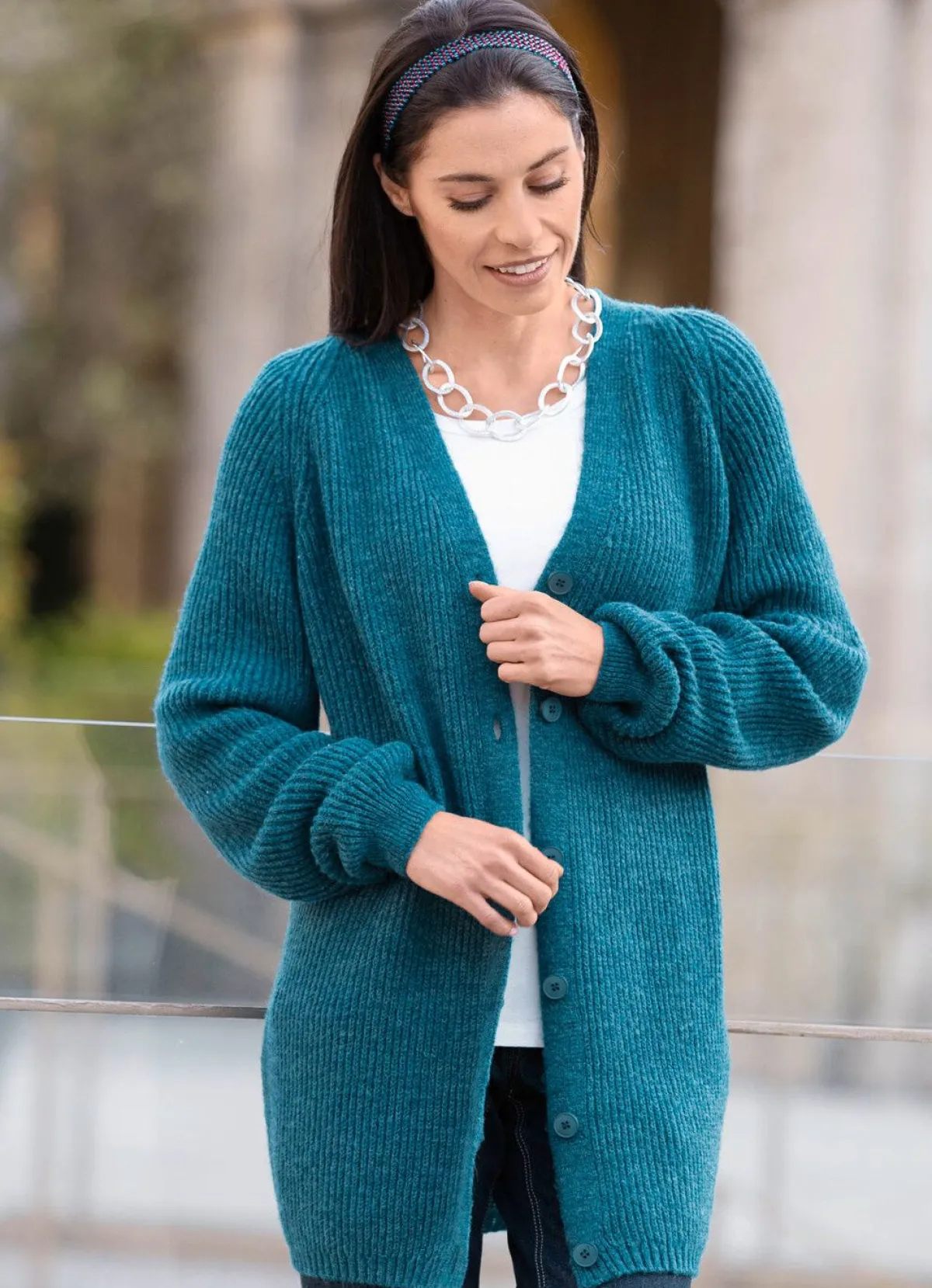 Damen BADER Long-Strickjacke in Perlfang