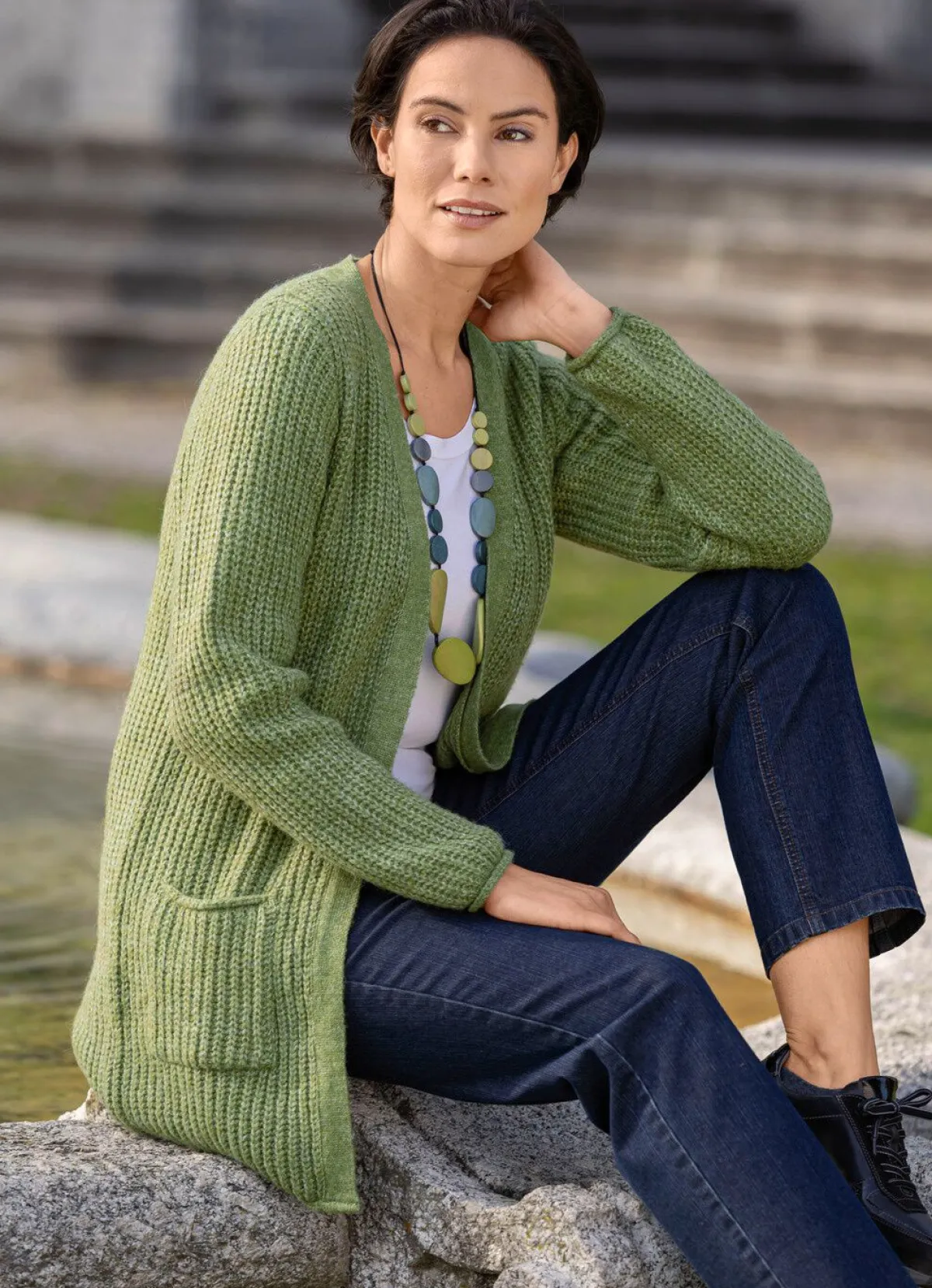 Damen BADER Long-Strickjacke in Perlfang