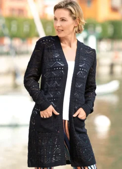 Damen BADER Long-Strickjacke mit Ajourdessin